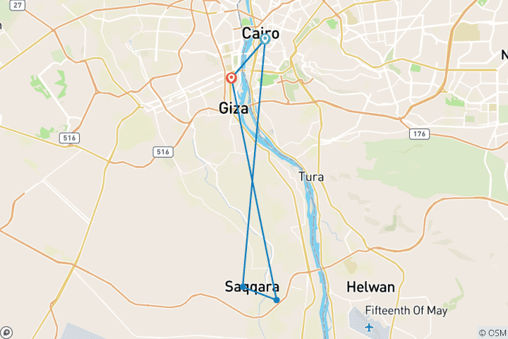 Map of 2-Day Cairo & Giza Highlights with Pyramids View Hostel Stay