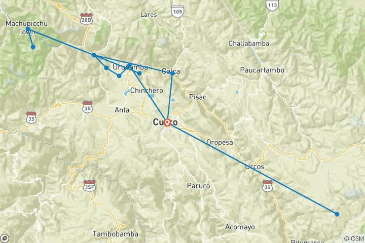 Mapa de Machu Picchu y más allá en Perú - Grupo reducido (Grupos reducidos)