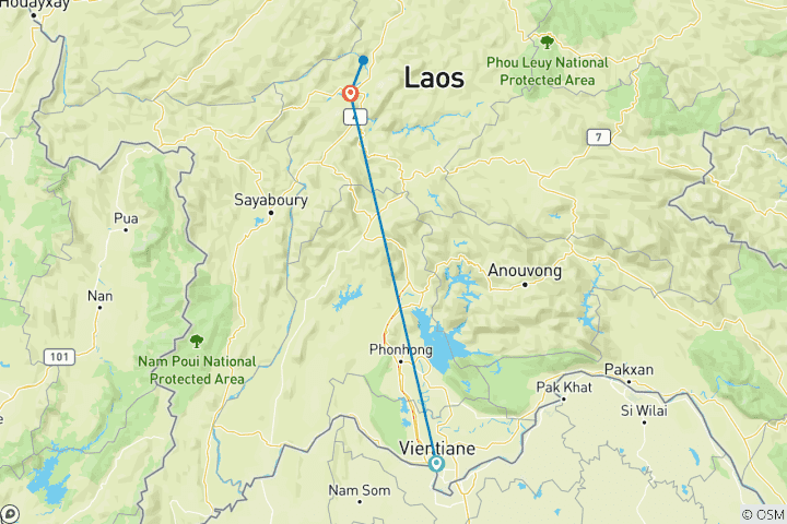 Karte von Kulturreise durch Laos: Von Vientiane nach Luang Prabang und zu den Pak-Ou-Höhlen