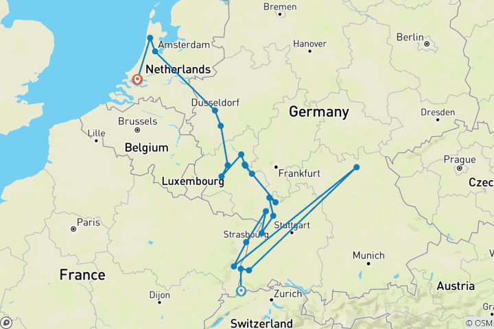 Karte von Juwelen des Rheins 2028 – 8 Tage (von Basel ins Waterland)