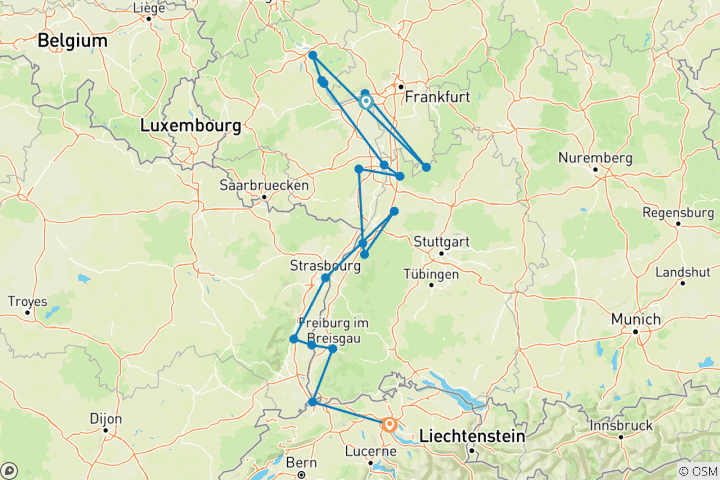 Carte du circuit Le Rhin majestueux : châteaux, vignobles et stations thermales 2028 - 8 jours
