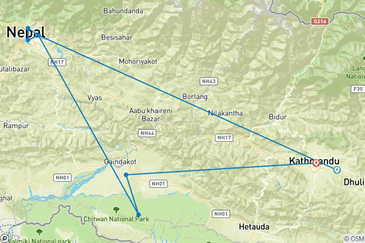 Karte von Aktives Nepal: Wanderwege, Flüsse und Tierwelt