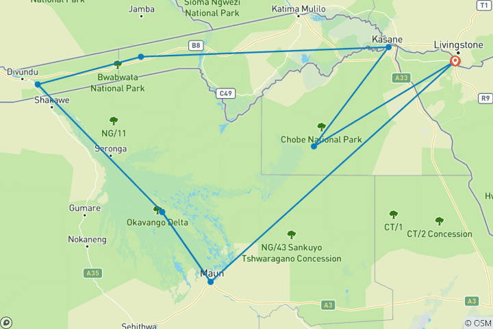 Carte du circuit Les points forts du Botswana