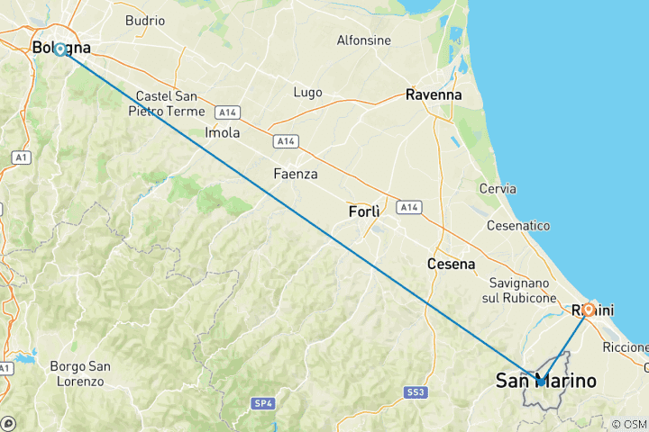 Carte du circuit Une fenêtre sur l'Italie et sur le cinquième plus petit État du monde : gastronomie et découvertes