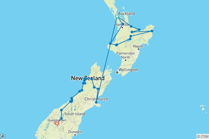 Kaart van Nieuw-Zeeland: Noord en Zuid