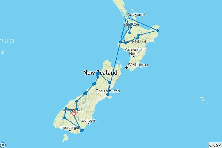 Kaart van Een compleet avontuur in Nieuw-Zeeland