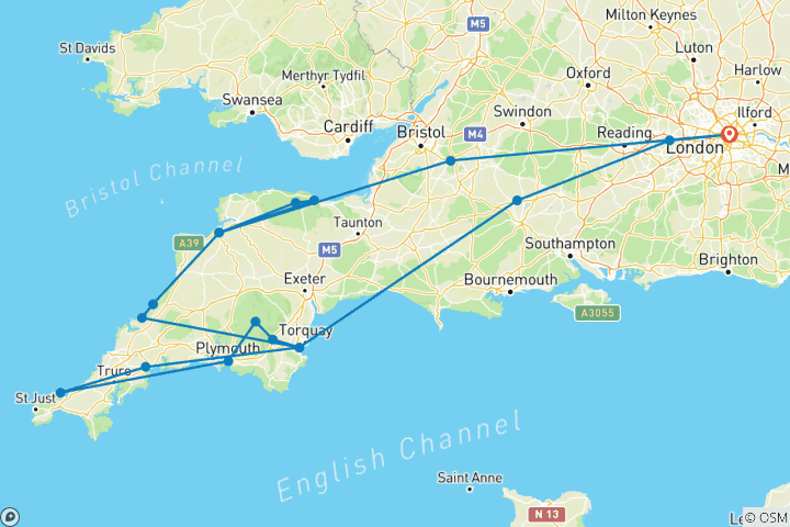 Carte du circuit Le meilleur du Devon et des Cornouailles (2027, 8 jours)