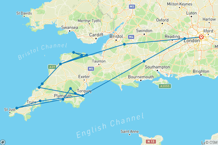 Carte du circuit Le meilleur du Devon et des Cornouailles (2027, 6 jours)