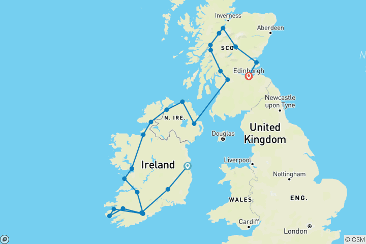 Carte du circuit Aventure en Irlande et en Écosse