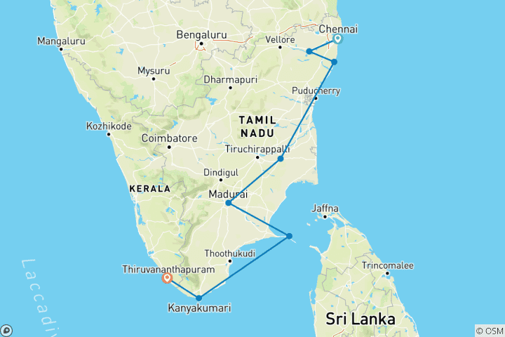 Carte du circuit Circuit des temples en Inde – Kerala, 12 jours (avec choix d'hôtels 3, 4 et 5 étoiles)
