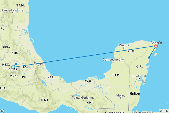 Map of 7-Day Best of Mexico City & Mexican Caribbean Highlights