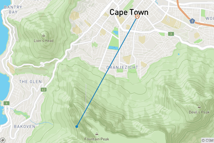 Mapa de Tour privado de 4 días por Ciudad del Cabo con traslados incluidos (1-3 viajeros)