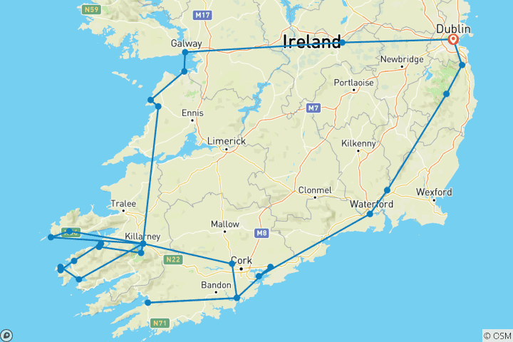 Map of From Dublin: 9 Day Wild Wonders & Ancient Echoes: Uncover Southern Ireland