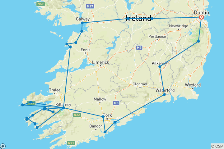 Karte von Ab Dublin: 7 Tage Entdeckungsreise durch Südirland