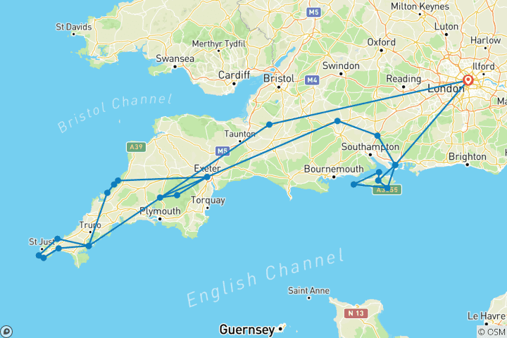Map of From London: 7 Day The Isle of Wight, Stonehenge, Cornwall & the Southern Coast