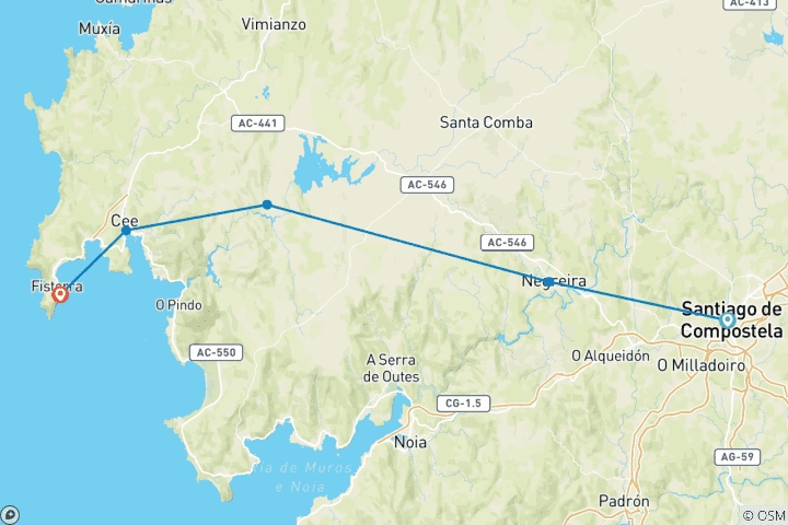 Carte du circuit Le Chemin de Saint-Jacques : 6 jours, de Saint-Jacques-de-Compostelle à Fisterra