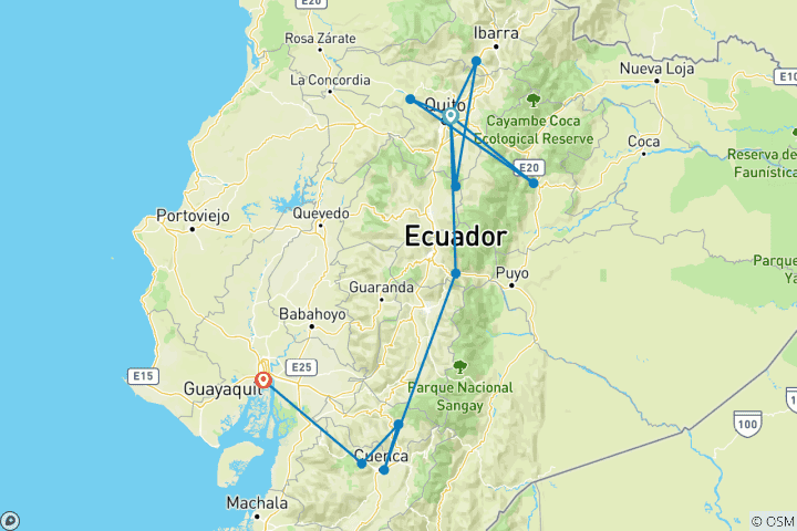 Kaart van Betoverend Ecuador: Andes & Amazone 14 dagen - 13 nachten