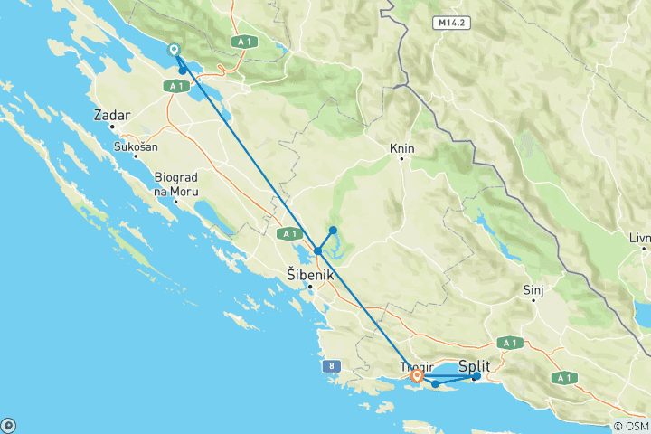 Mapa de Senderismo, bicicleta y remo en Croacia