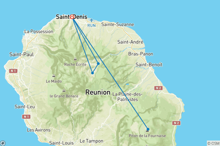 Map of Réunion Island Escape - 3 Days / 2 Nights