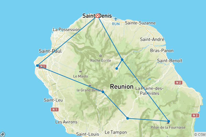 Map of Réunion Island Highlights Tour - 5 Days / 4 Nights