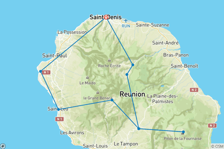 Map of Réunion Island Discovery Tour - 7 Days / 6 Nights