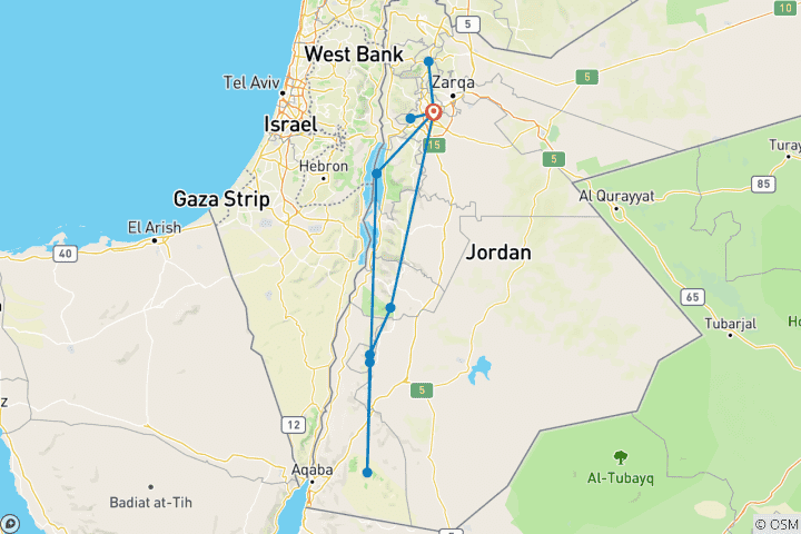 Carte du circuit Le meilleur de la Jordanie (hiver)