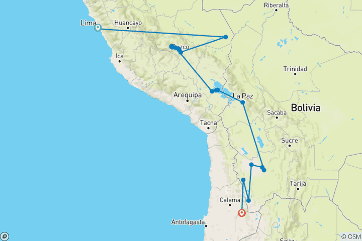 Carte du circuit Circuit Pérou et Bolivie (de Lima à San Pedro de Atacama)