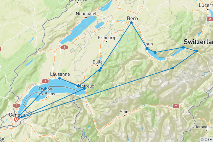 Carte du circuit Circuit en petit groupe « La Suisse en bref » 2027