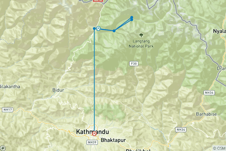 Karte von Kurzwanderung im Langtang-Tal – 7 Tage