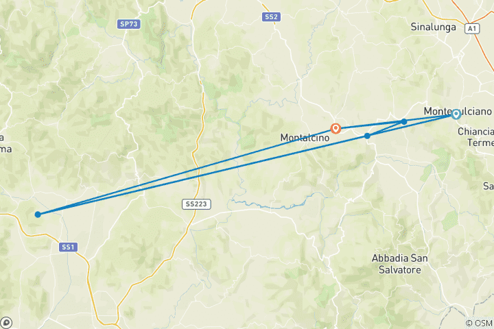 Carte du circuit Luxe VIP ~ Montepulciano (Italie) Circuit guidé en autocar et à vélo (tout compris)