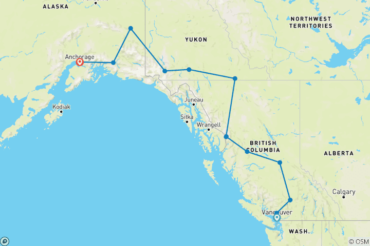 Map of Wild Canada & Alaska: Vancouver to Anchorage