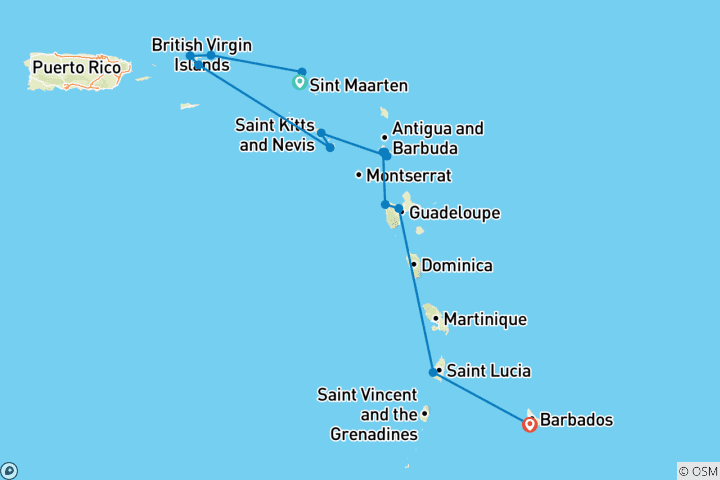 Carte du circuit À la découverte des perles des Caraïbes 2026-2027 - 15 jours