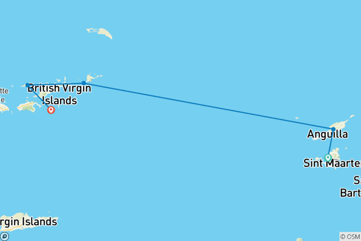 Mapa de Crucero por las Islas de Sotavento 2026-2027 - 8 días (de Marigot a Norman Island)