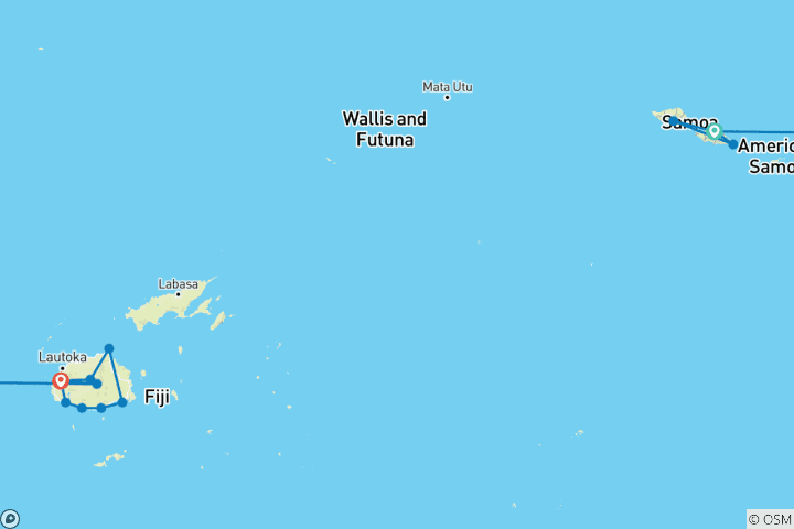 Map of Samoa & Fiji Adventure (13 destinations)