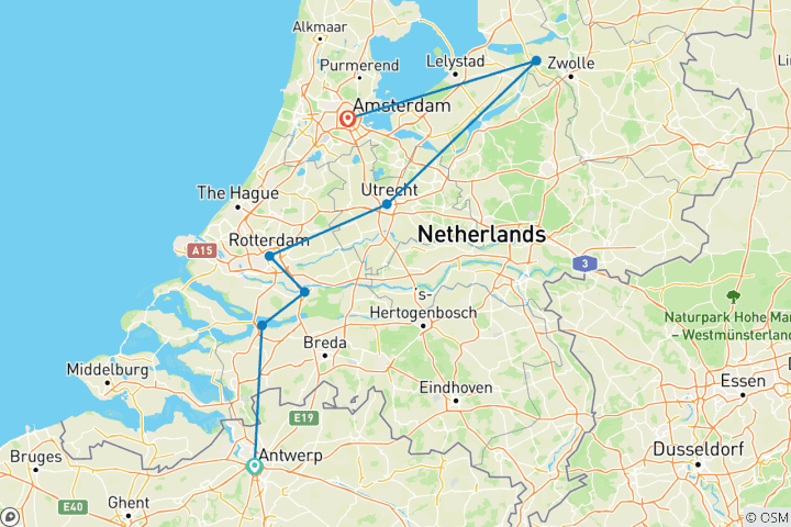 Kaart van Nederlandse & Vlaamse schatten (2028, Antwerpen naar Amsterdam)