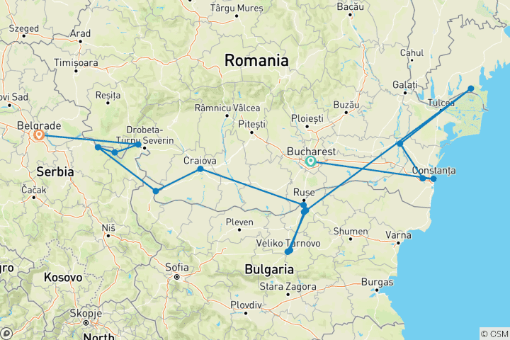 Mapa de Los imperios del Bajo Danubio (2028, de Bucarest a Belgrado)