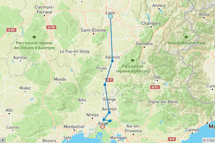 Map of Rhone Winter Holiday (2028, Lyon to Arles)