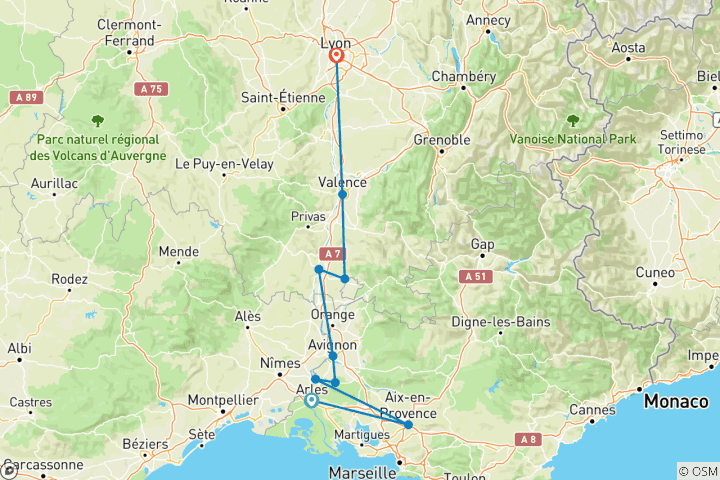 Map of Rhone Winter Holiday (2028, Arles to Lyon)