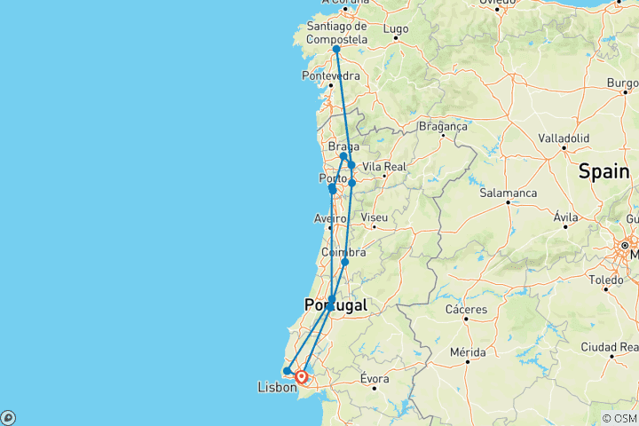 Karte von Kulturjuwelen zwischen Lissabon & Santiago de Compostela