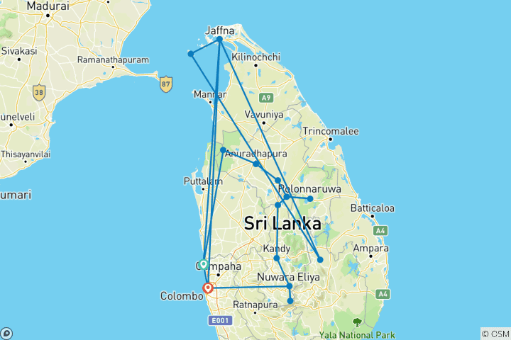Carte du circuit Au-delà du Sri Lanka traditionnel