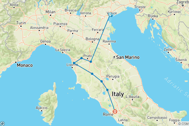 Karte von Höhepunkte Italiens