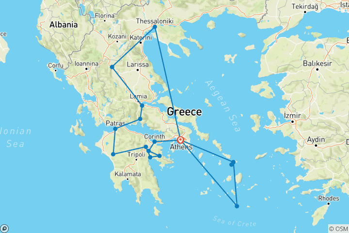 Carte du circuit La Grèce antique et ses îles emblématiques