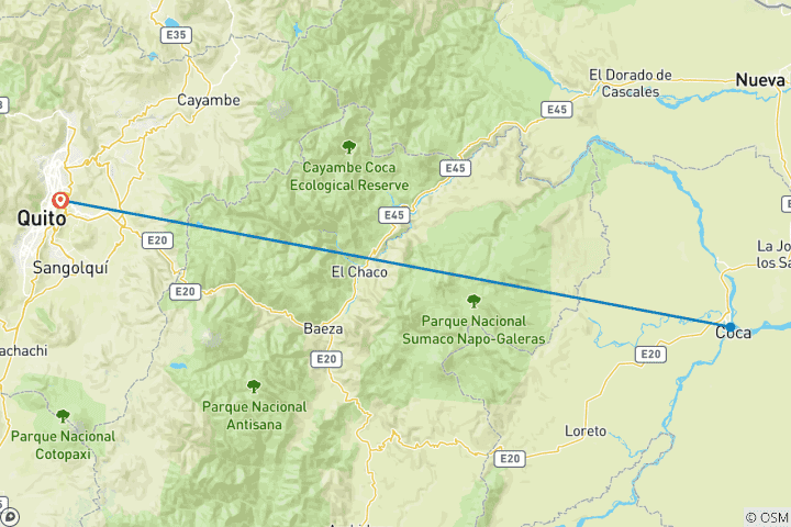 Kaart van Onafhankelijke korte vakantie in Ecuador: Avontuur in de jungle van de Amazone