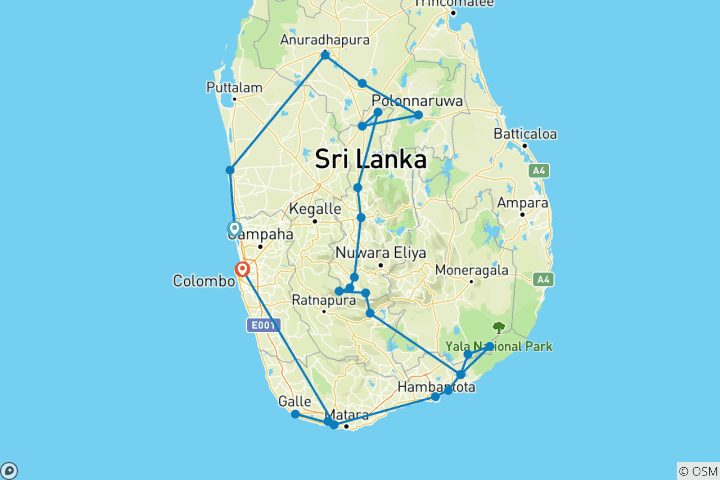Kaart van Fietsen in Sri Lanka (26 bestemmingen)