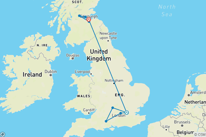 Carte du circuit Icônes britanniques : de Londres à Édimbourg en train