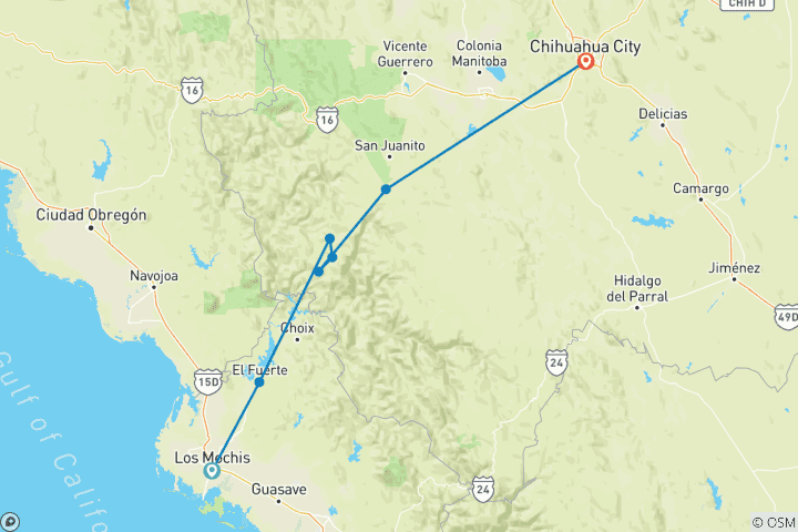 Karte von Copper-Canyon-Zug & 3 Kulturen – 8 Tage7 Nächte