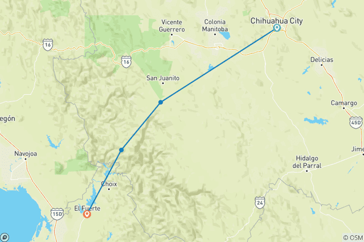 Carte du circuit Train du Copper Canyon et Sierra Tarahumara : 5 jours / 4 nuits