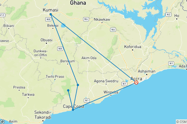Carte du circuit Circuit spécial de 8 jours au Ghana - Privé