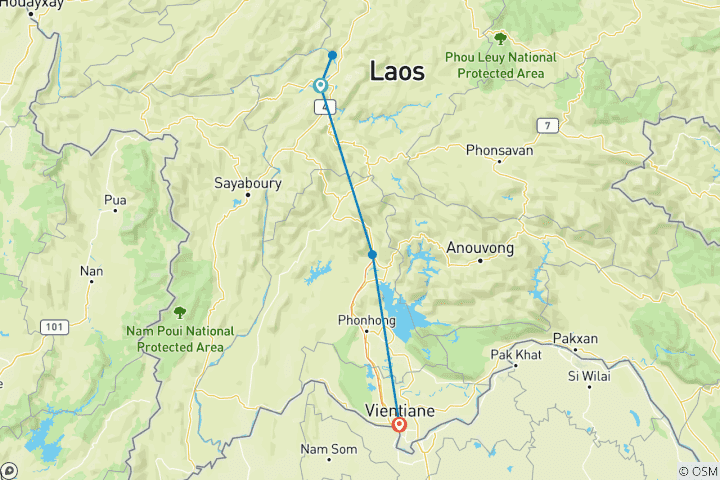 Carte du circuit Le meilleur du Laos : 7 jours en train – Temples, cascades et rêves sur le Mékong | Circuit privé