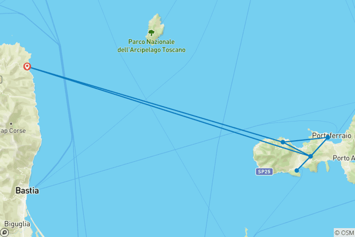Karte von Katamaran Kreuzfahrt Korsika - Elba